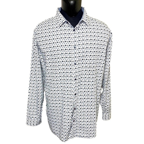 SOUL Of London White Blue Motorcycle Button Down Shirt Modern Long Sleeve Sz 2XL - Picture 1 of 13